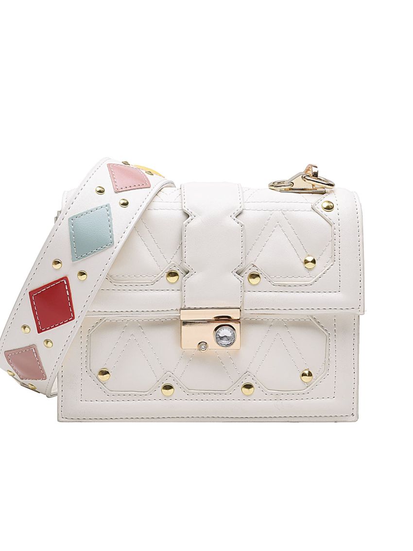 Mini Stitch Detail Rhinestone & Studded Decor Flap Square Bag