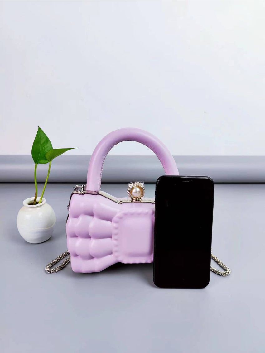 Mini Metal Decor Novelty Bag Purple Cute Top Handle For Party