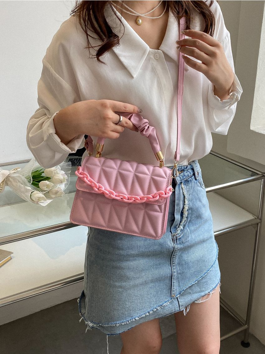 Mini Quilted Chain Decor Square Bag
