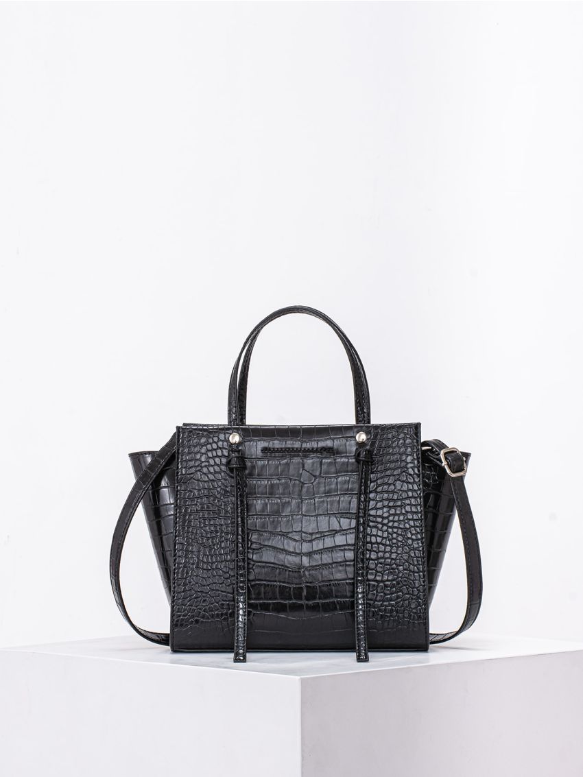 Crocodile Embossed Studded Decor Satchel Bag