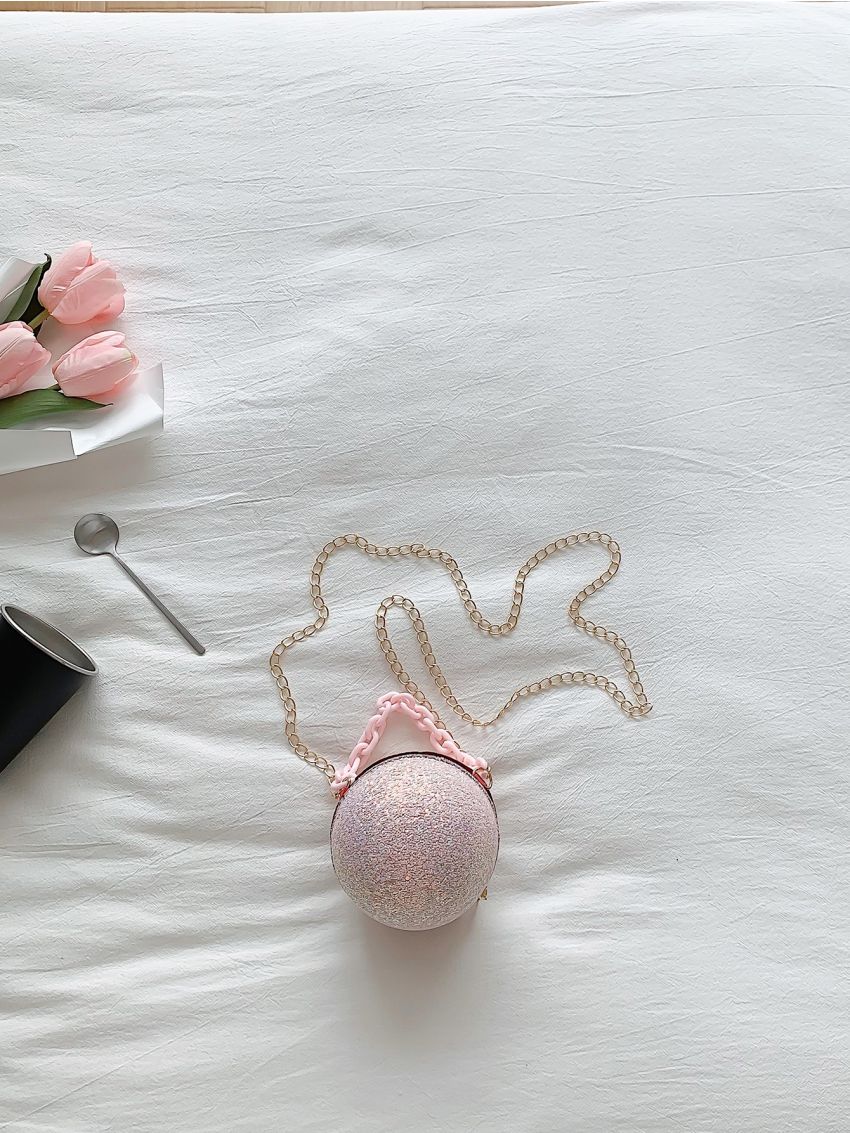 Mini Circle Bag Sequin Decor Chain Strap