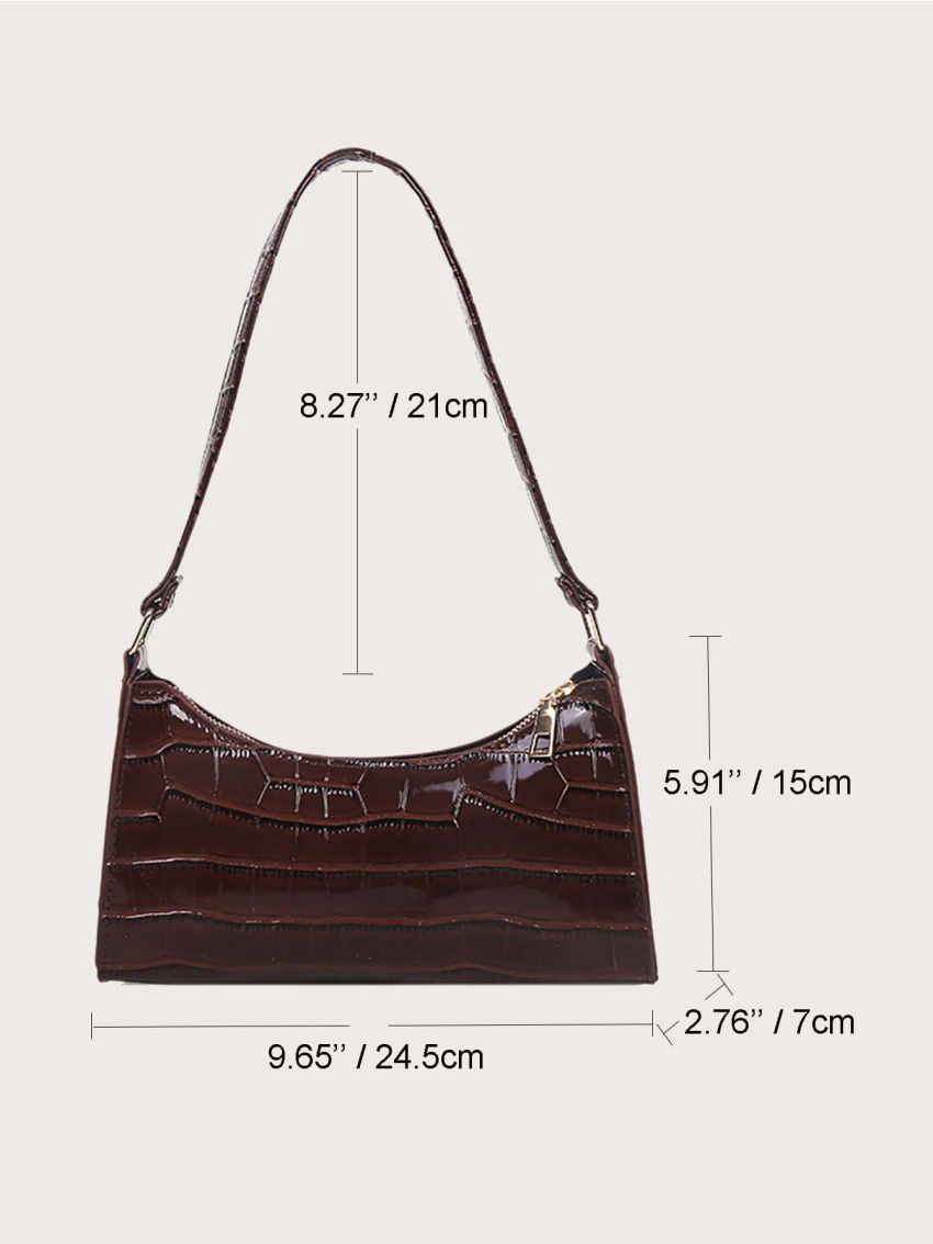 Crocodile Embossed Baguette Bag