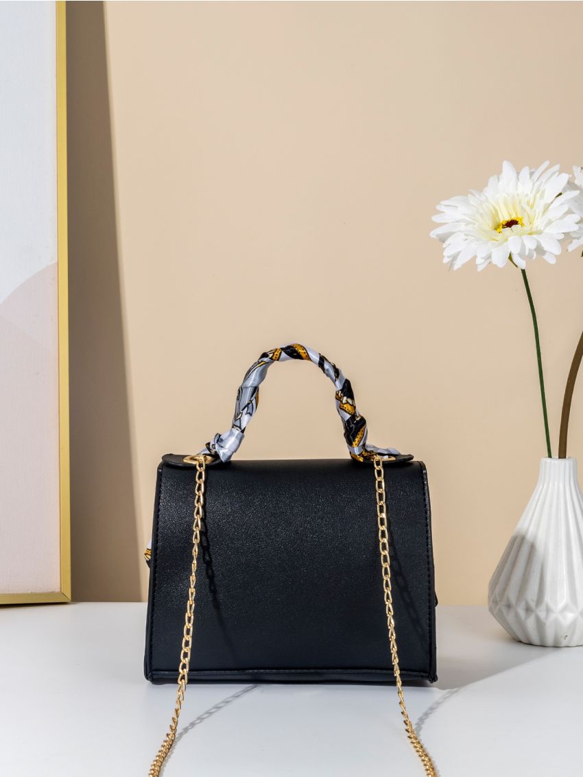 Mini Random Pattern Twilly Scarf Decor Flap Square Bag