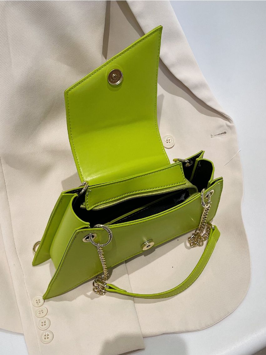 Neon Lime Chain Decor Flap Novelty Bag
