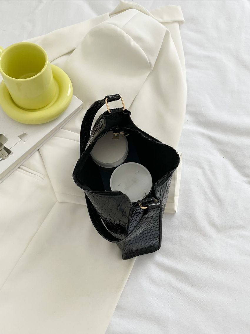 Crocodile Embossed Baguette Bag