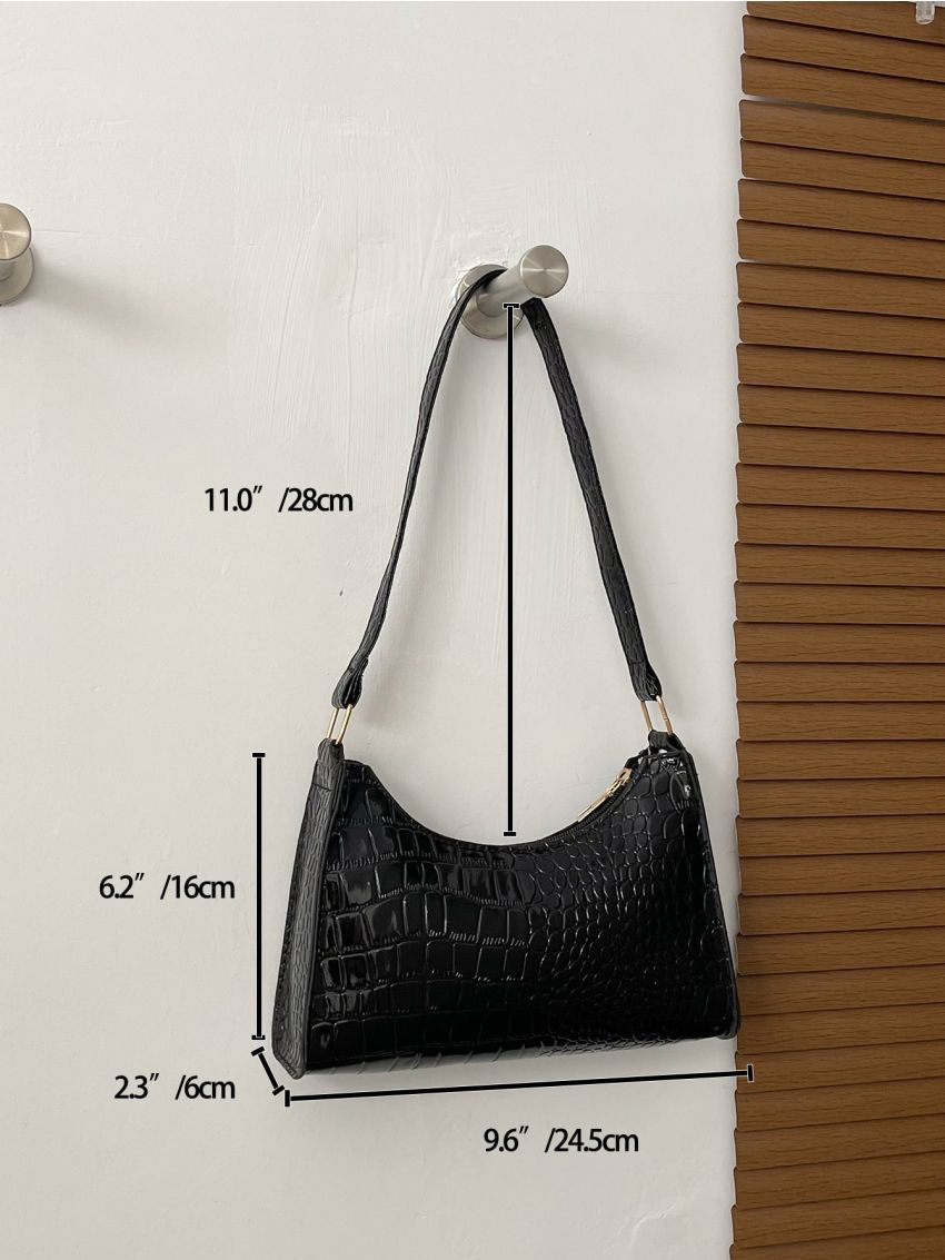 Crocodile Embossed Baguette Bag