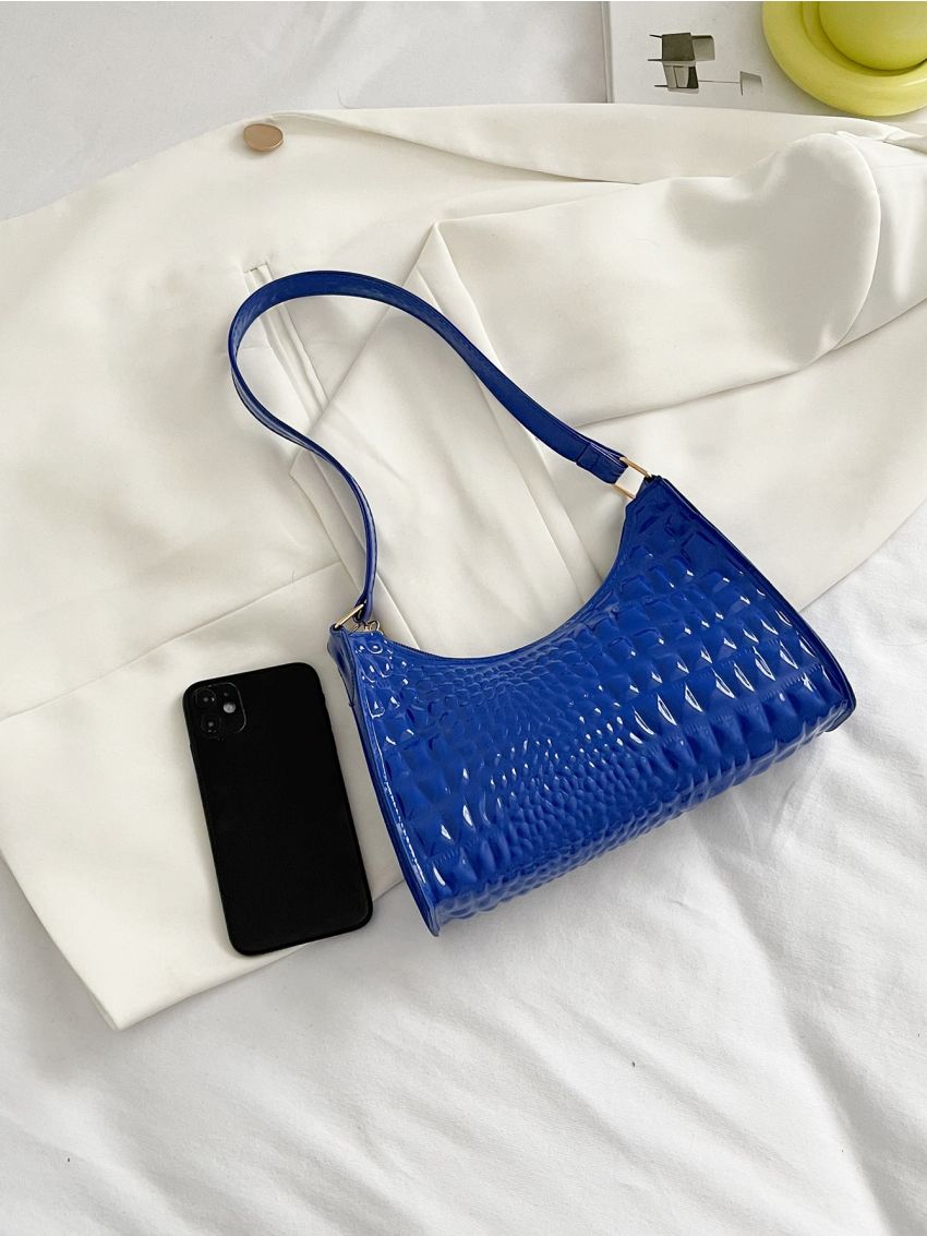 Mini Crocodile Embossed Baguette Bag