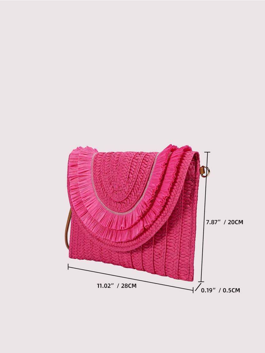 Minimalist Straw Bag Fringe Decor For Beach Vacation Travel