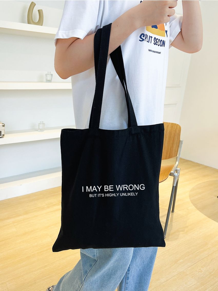 Slogan Graphic Canvas Shopper Bag