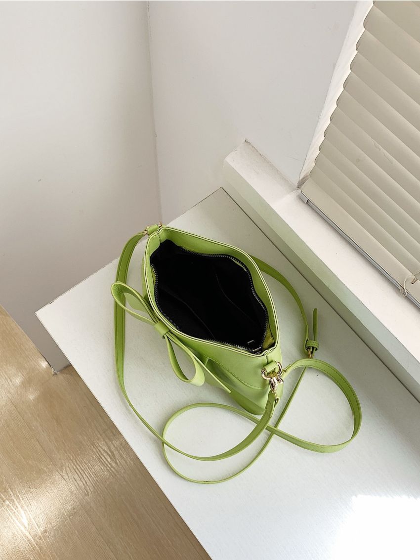 Neon Lime Bow Decor Ruched Bag