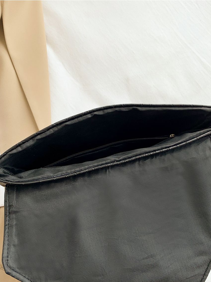 Quilted Studded Decor Flap Square Bag With Wristlet