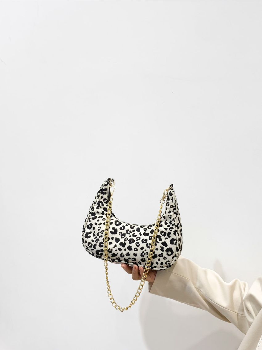 Leopard Pattern Chain Hobo Bag