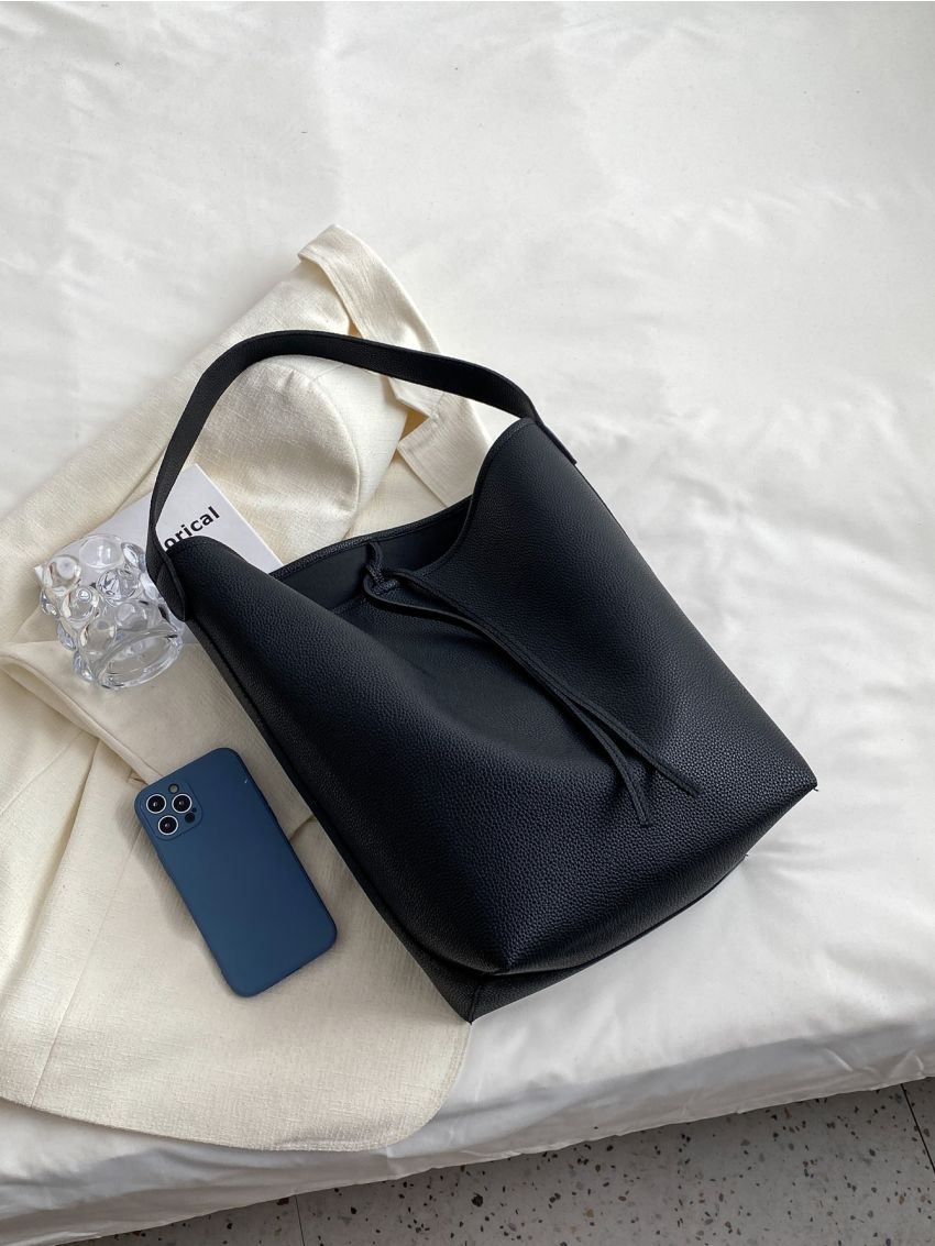 Mini Litchi Embossed Top Handle Bucket Bag