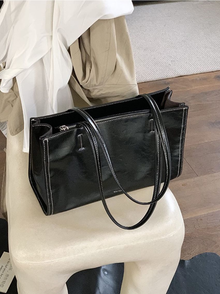 Letter Graphic Shoulder Tote Bag