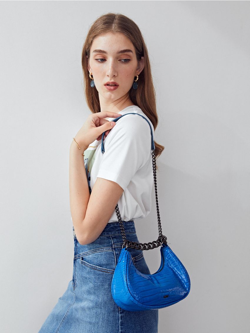 PREMIUM ARTIFICIAL PATENT LEATHER CROCODILE EMBOSSED SATCHEL BAG