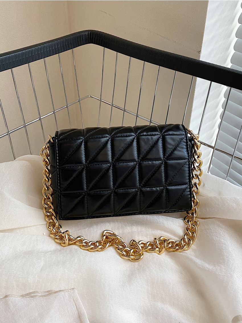 Quilted Chain Flap Square Bag