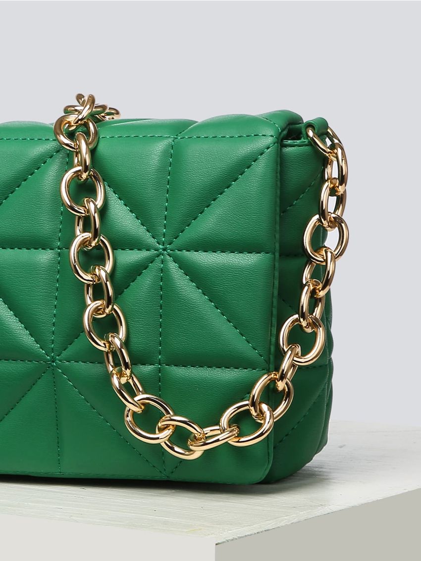 Minimalist Quilted Chain Flap Square Bag
