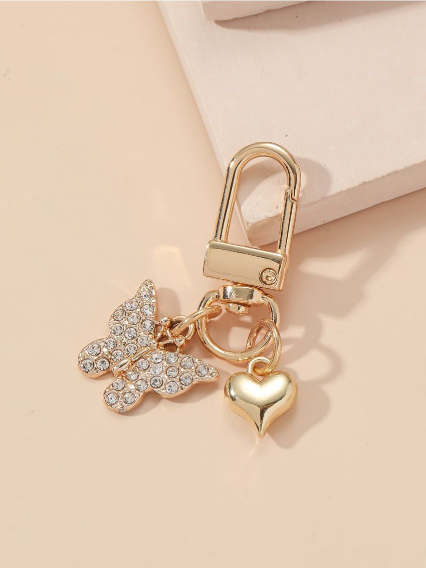 Rhinestone Butterfly & Heart Design Bag Charm