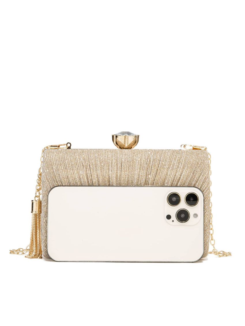 Mini Glitter Rhinestone & Tassel Decor Chain Box Bag