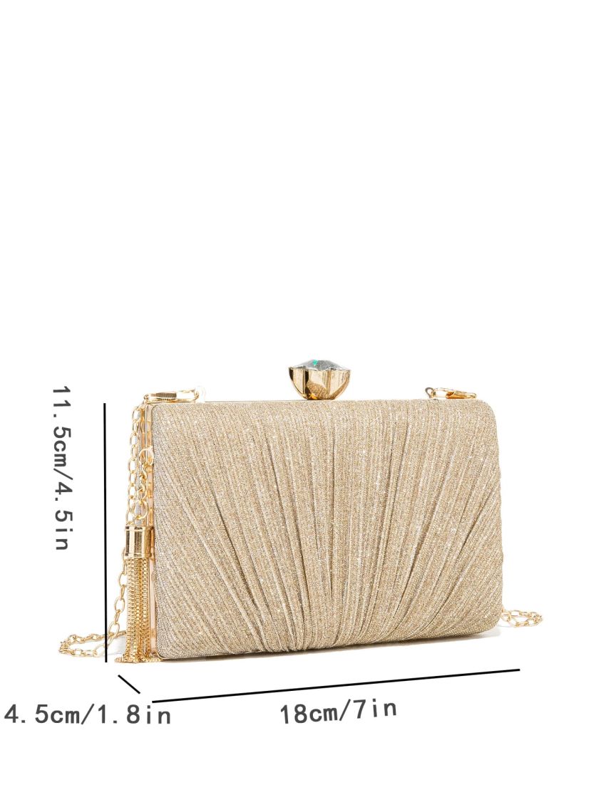 Mini Glitter Rhinestone & Tassel Decor Chain Box Bag