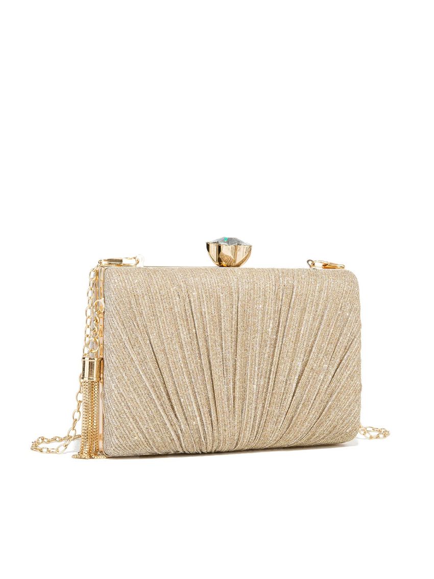 Mini Glitter Rhinestone & Tassel Decor Chain Box Bag