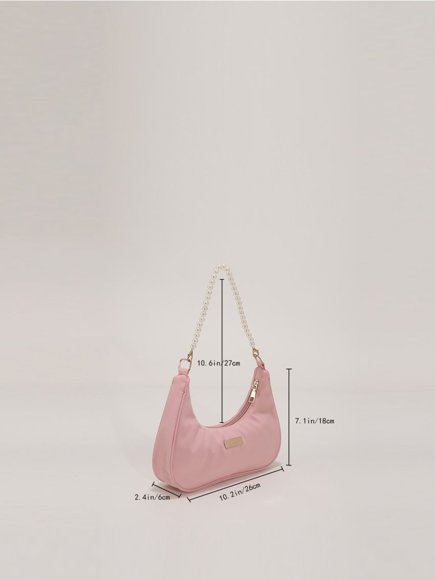 Faux Pearl Chain Baguette Bag