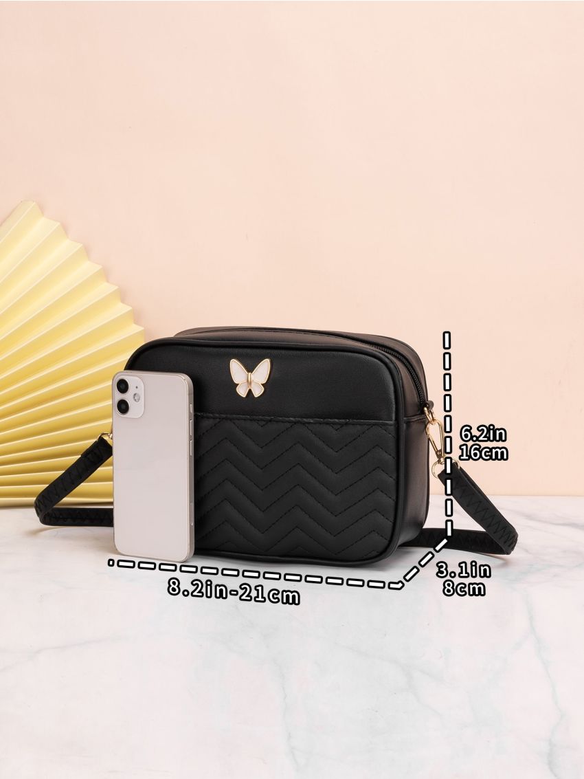 Chevron Detail Butterfly Decor Square Bag