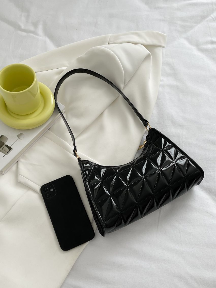 Minimalist Quilted Detail Baguette Bag
