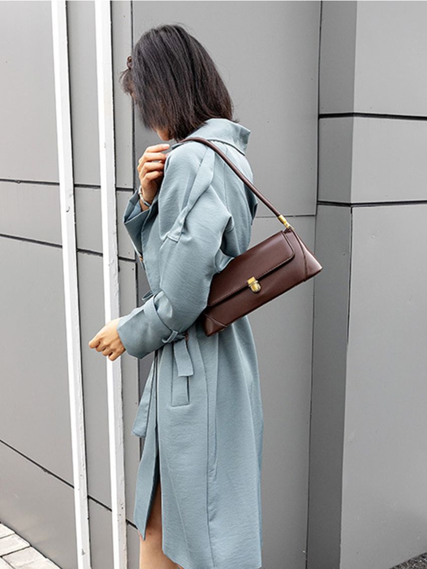 Push Lock Flap Baguette Bag