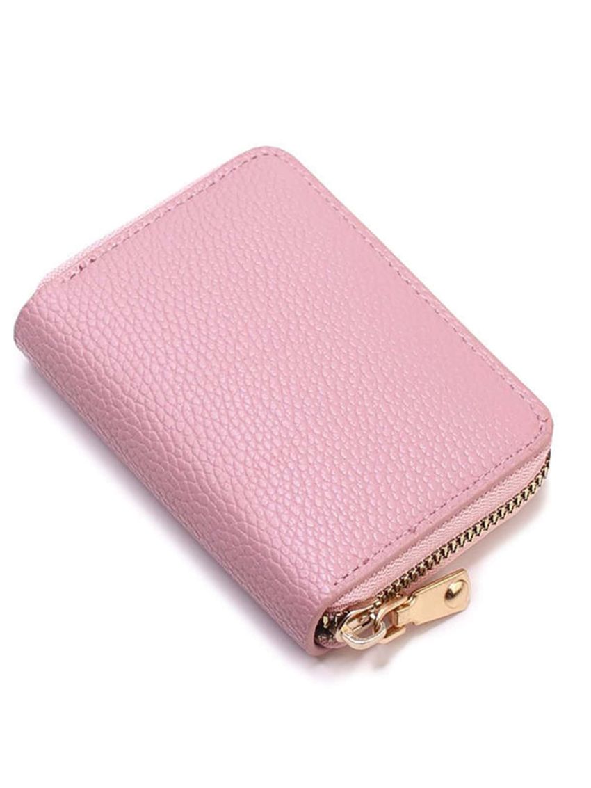 Litchi Embossed Zipper Around Card Holder