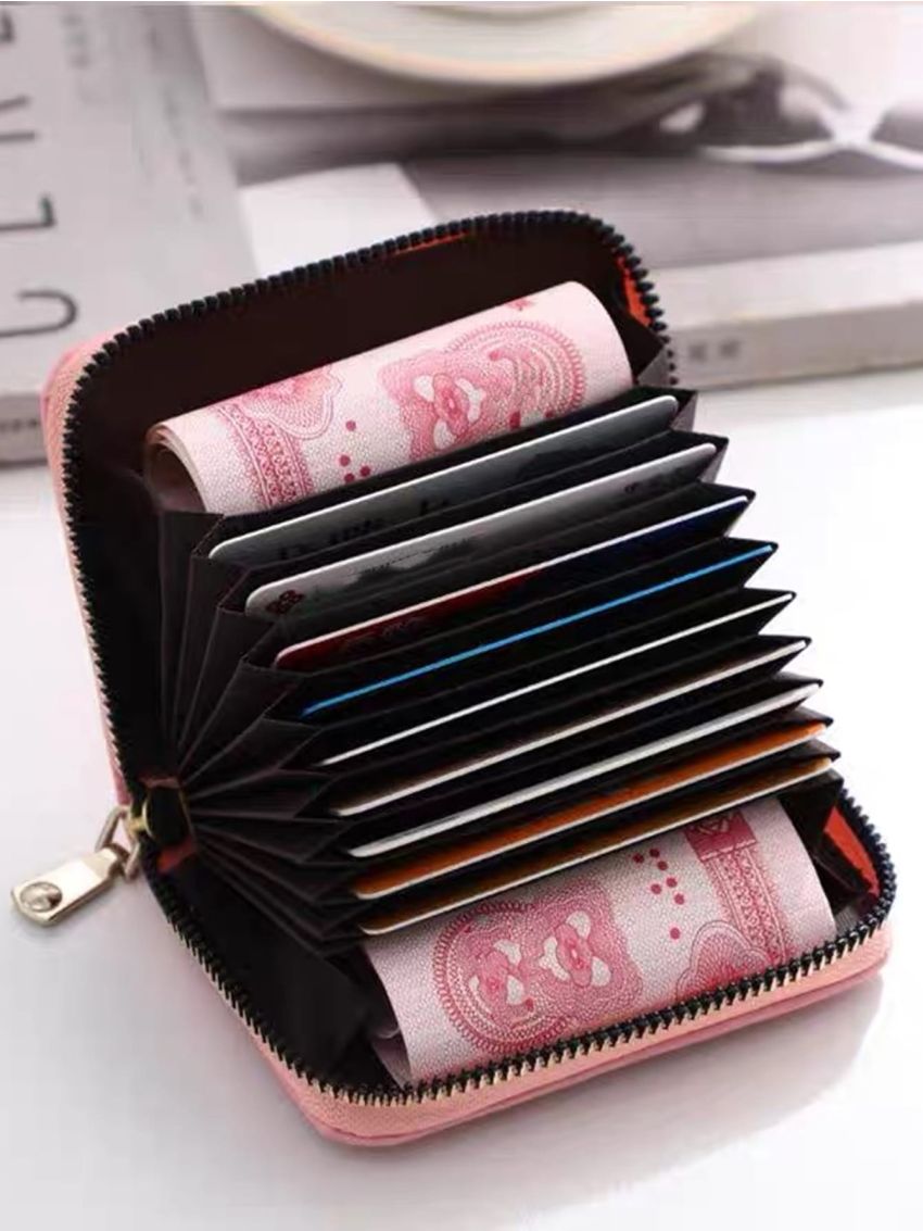 Litchi Embossed Zipper Around Card Holder