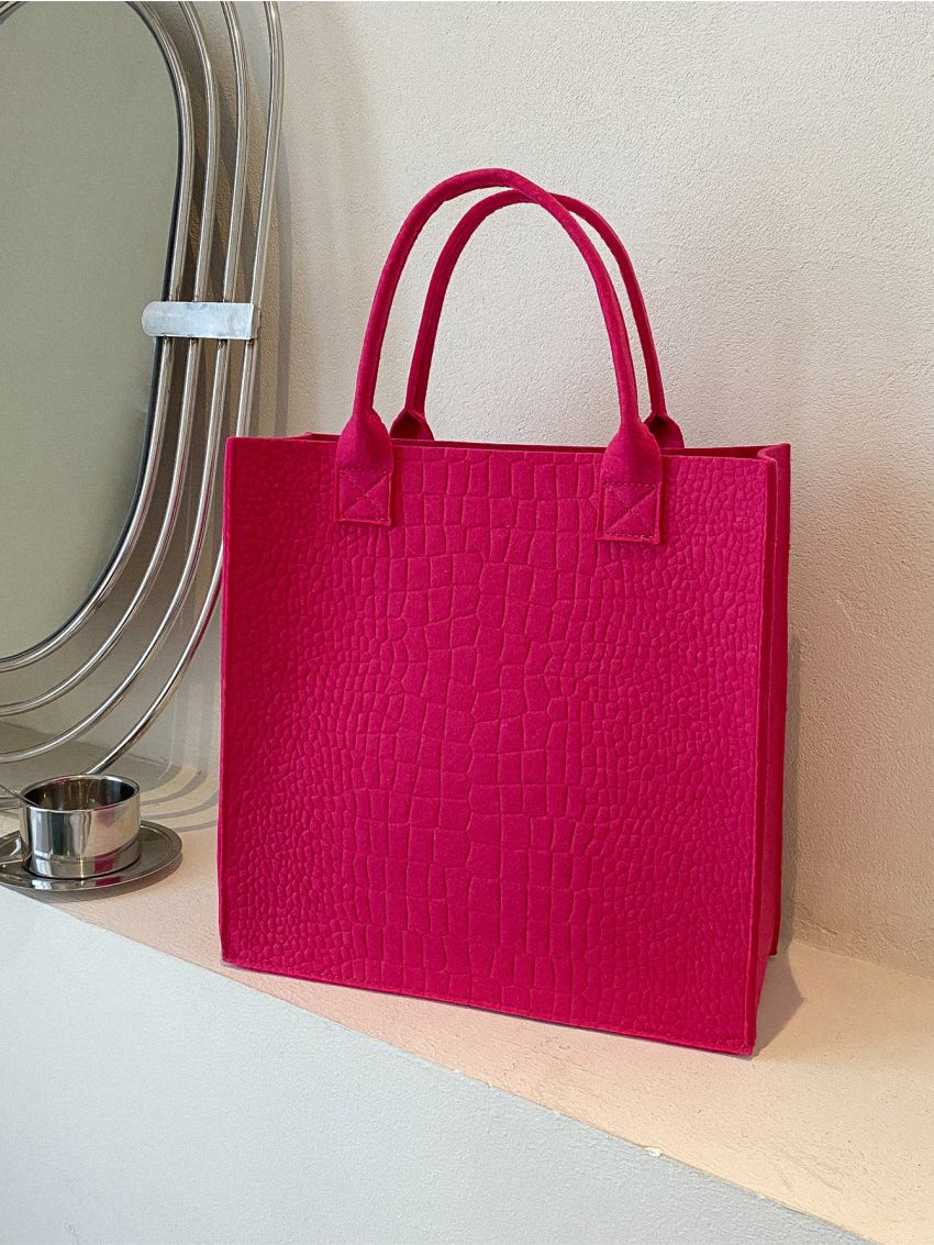 Crocodile Embossed Felt Top Handle Bag