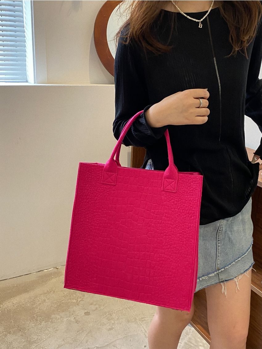 Crocodile Embossed Felt Top Handle Bag