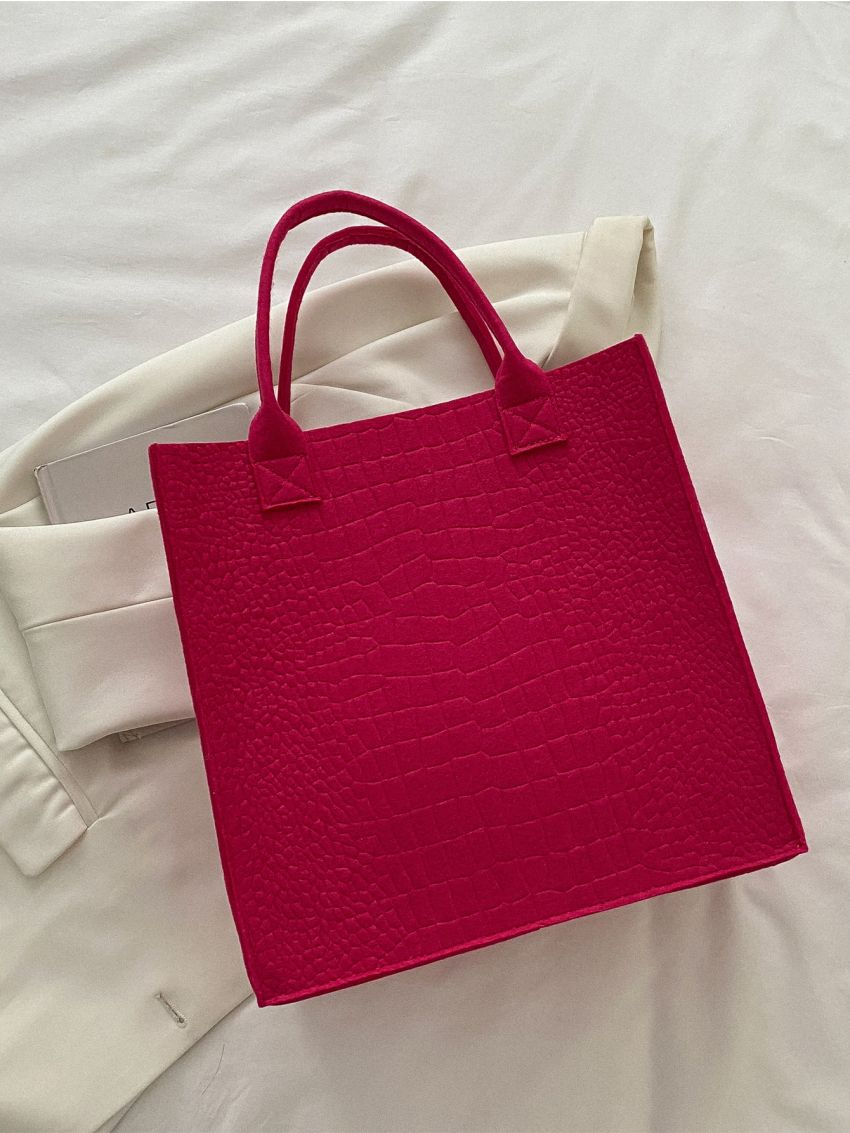 Crocodile Embossed Felt Top Handle Bag
