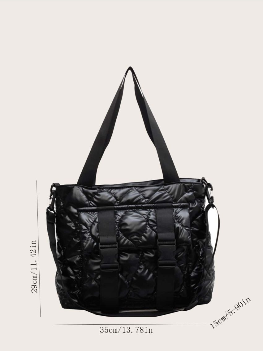 Quilted Release Buckle Decor Shoulder Tote Bag