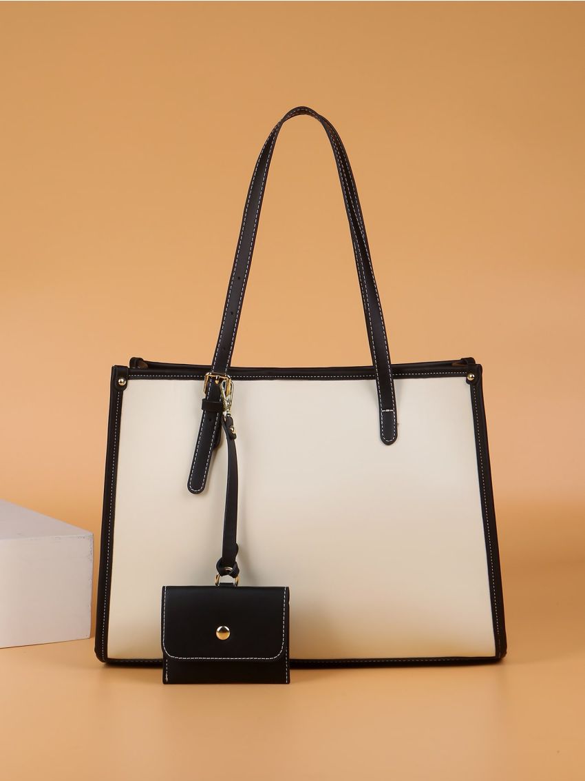 3pcs Geometric Pattern Shoulder Tote Bag Set, Best Work Bag For Women