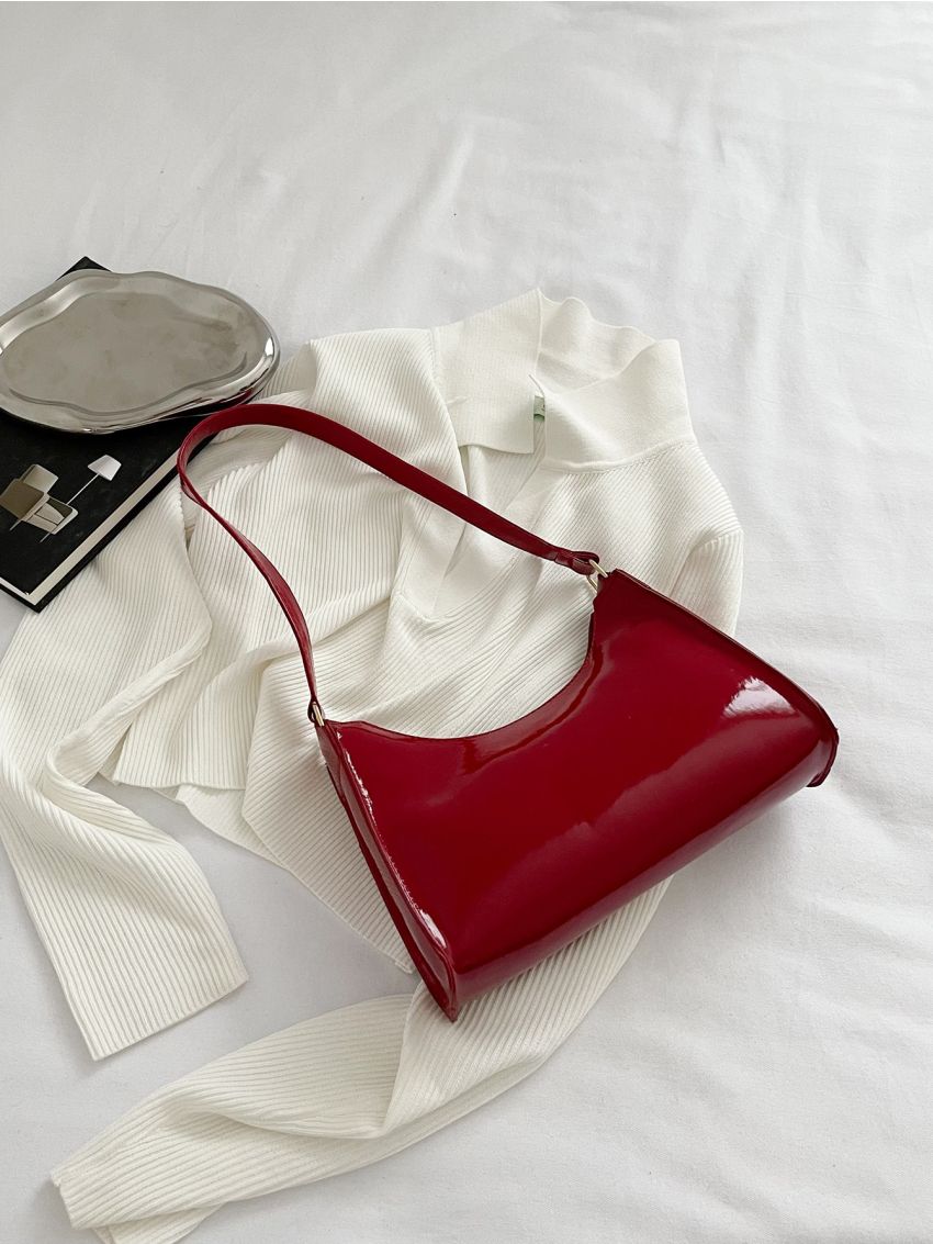 Artificial Patent Leather Minimalist Baguette Bag