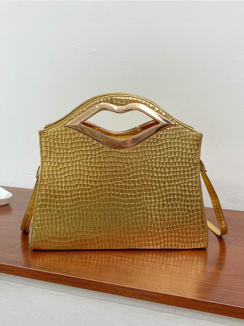 Metallic Crocodile Embossed Square Bag
