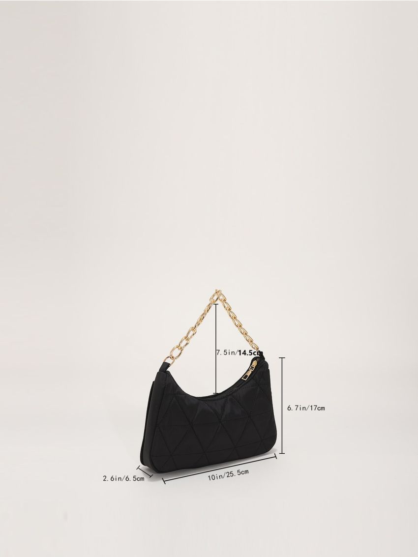 Quilted Detail Chain Hobo Bag