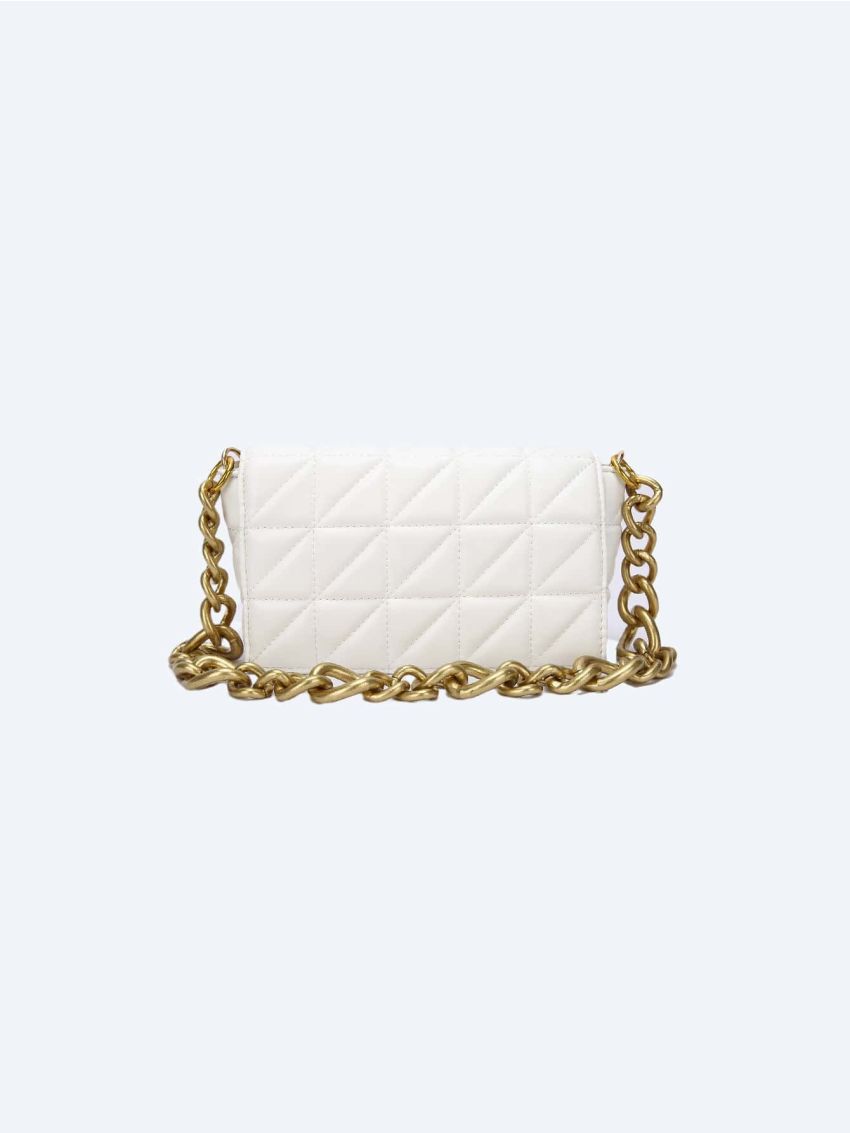 Geometric Quilted Chain Flap Square Bag