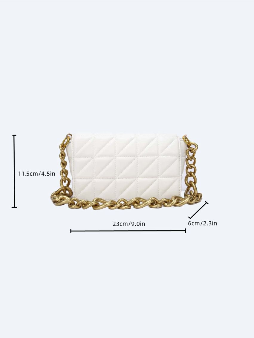 Geometric Quilted Chain Flap Square Bag