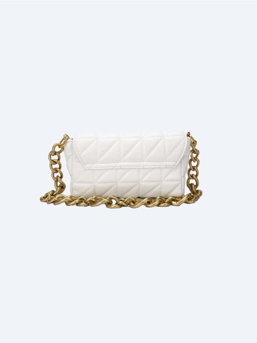 Geometric Quilted Chain Flap Square Bag