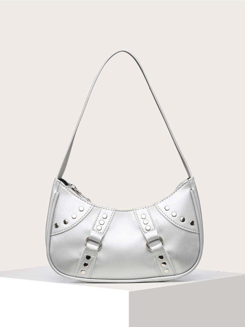 Metallic Studded Decor Hobo Bag