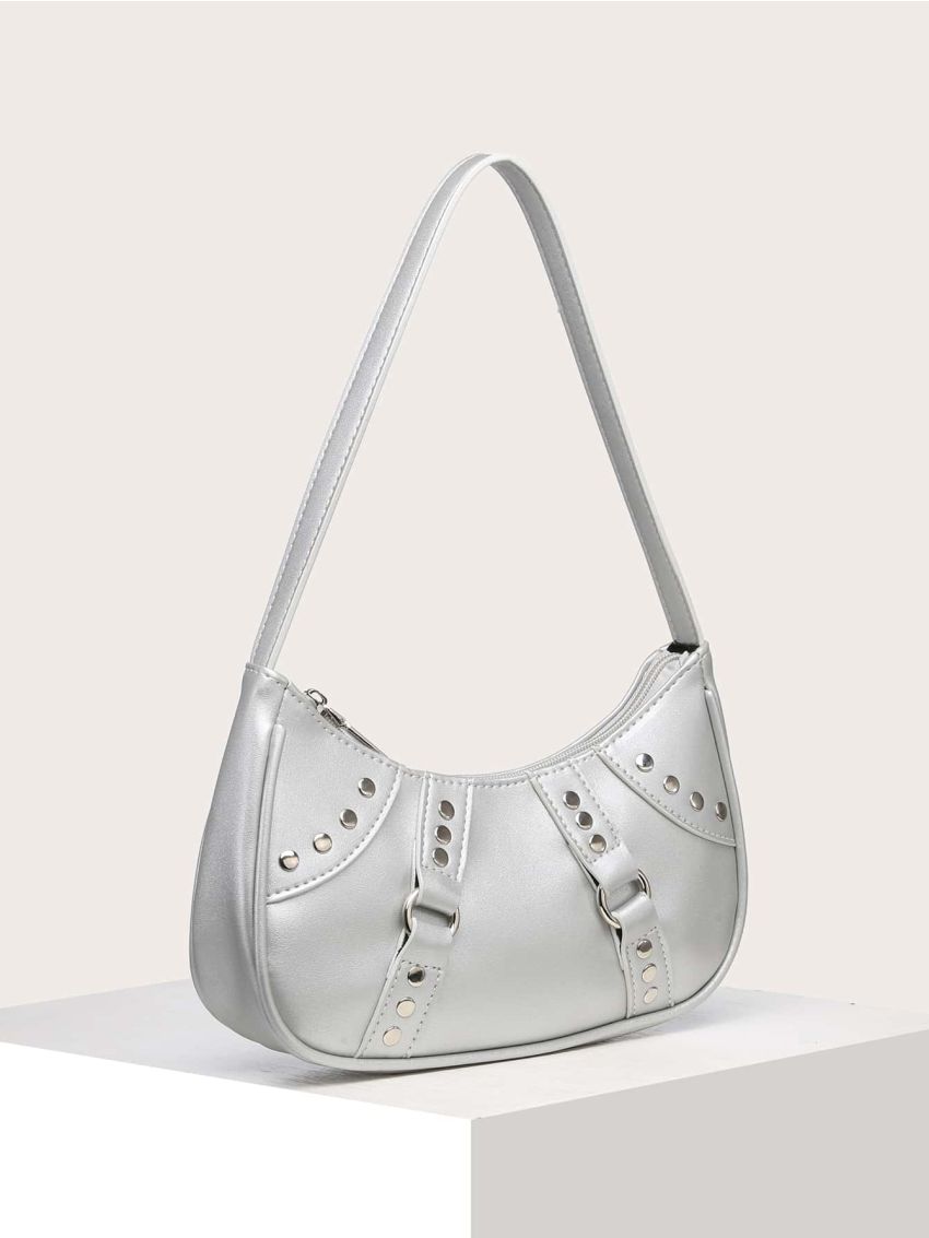 Metallic Studded Decor Hobo Bag