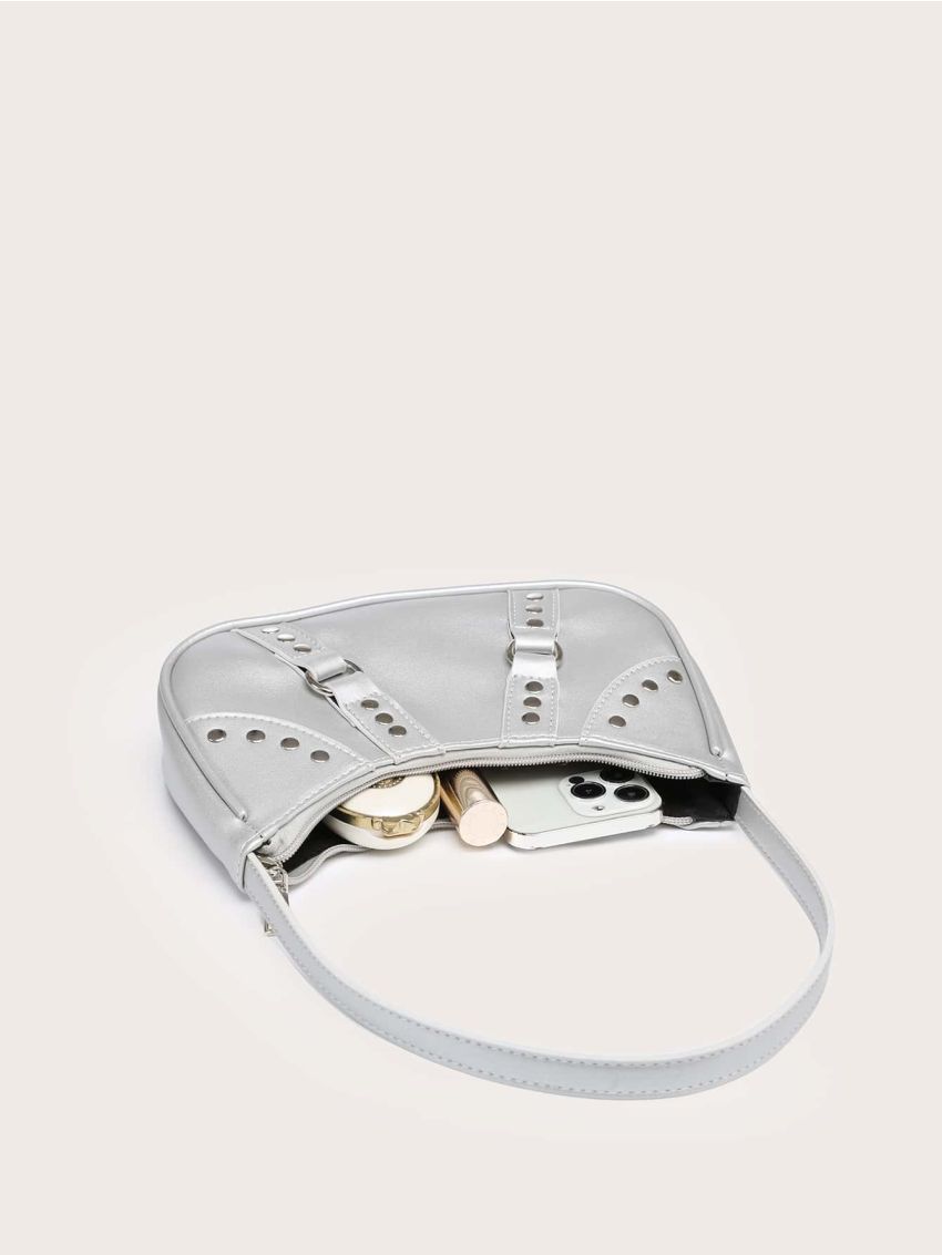 Metallic Studded Decor Hobo Bag