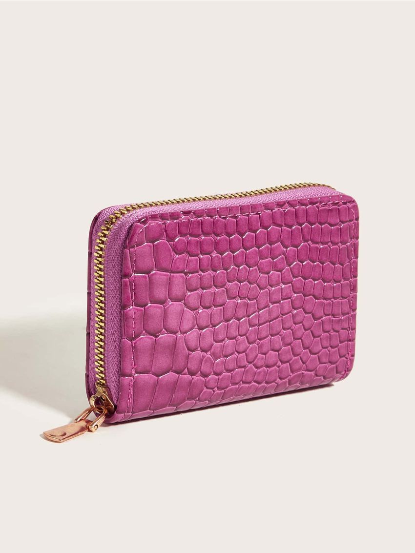 Crocodile Embossed Zipper Around Card Holder