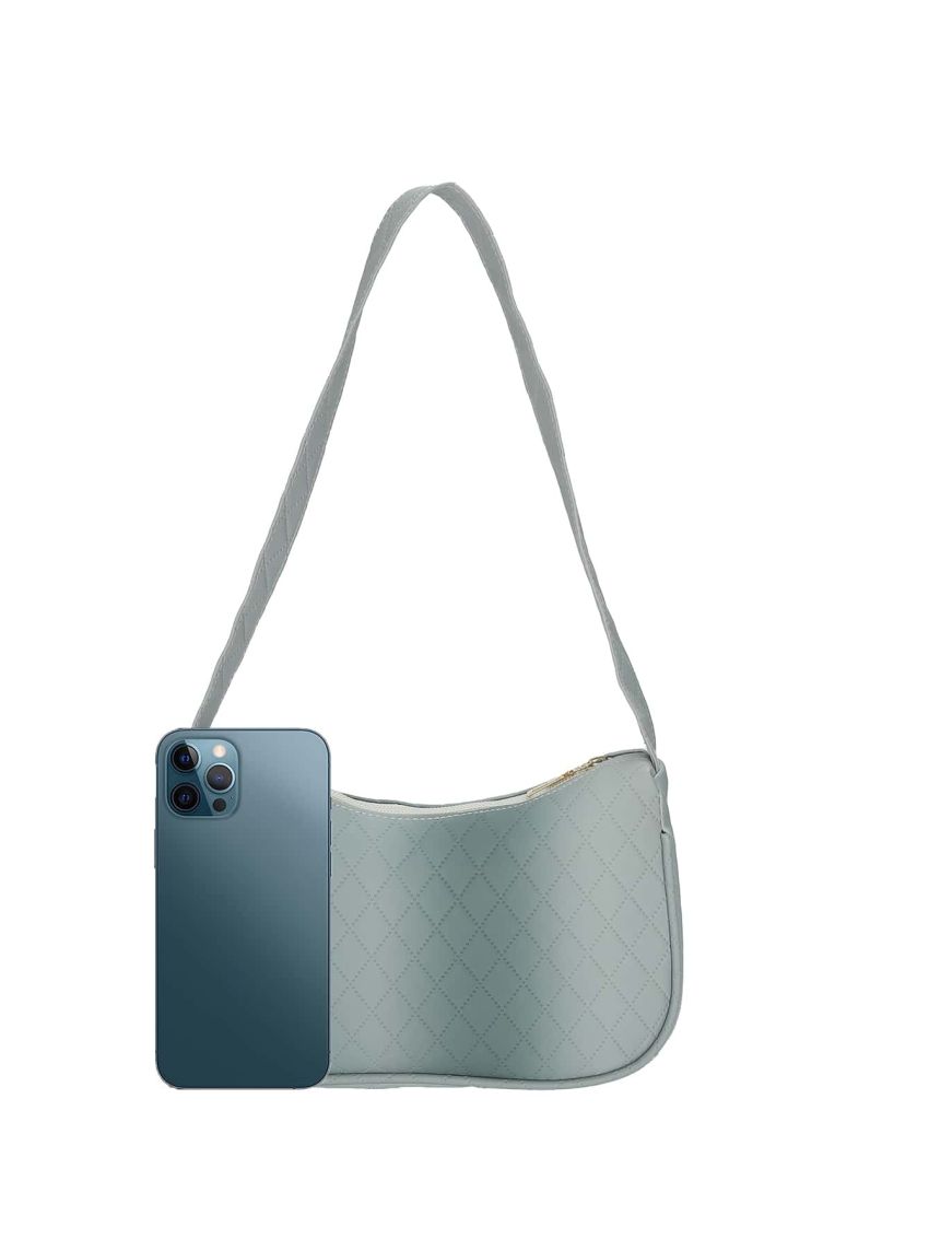 Geometric Embossed Zipper Hobo Bag