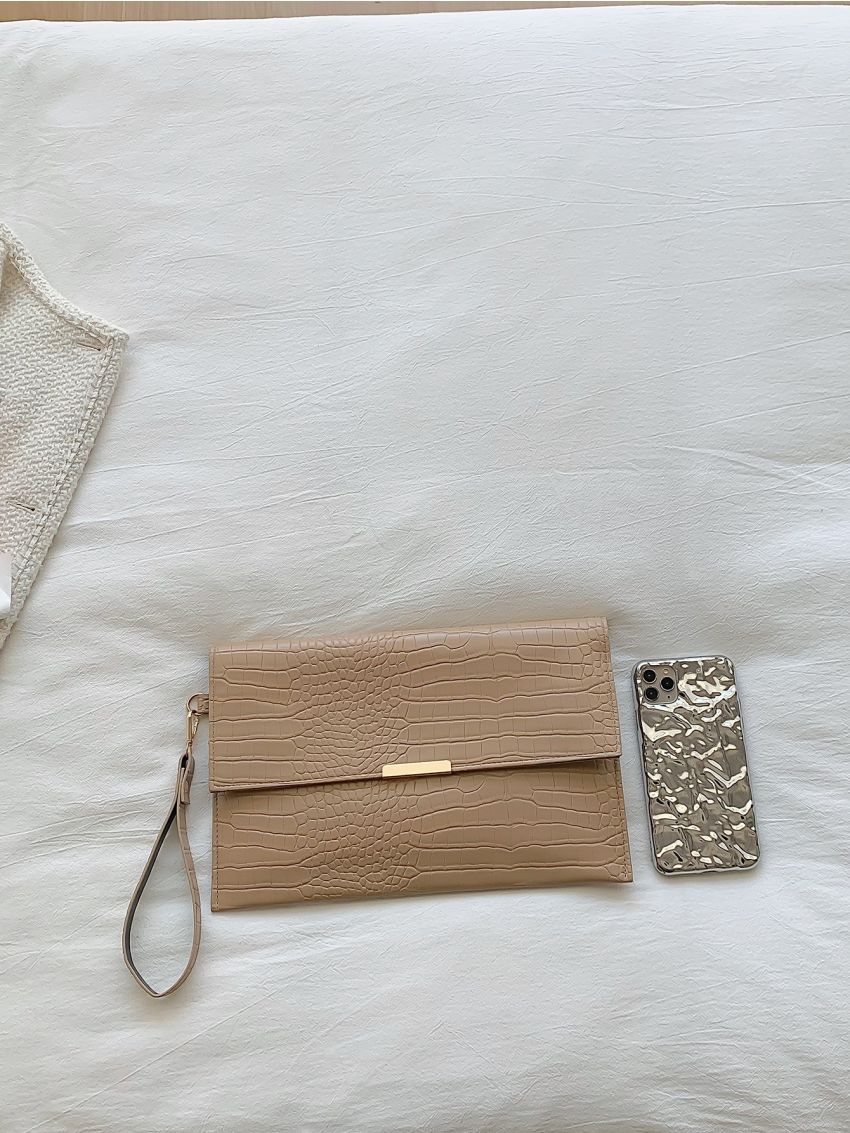 Crocodile Embossed Flap Square Bag