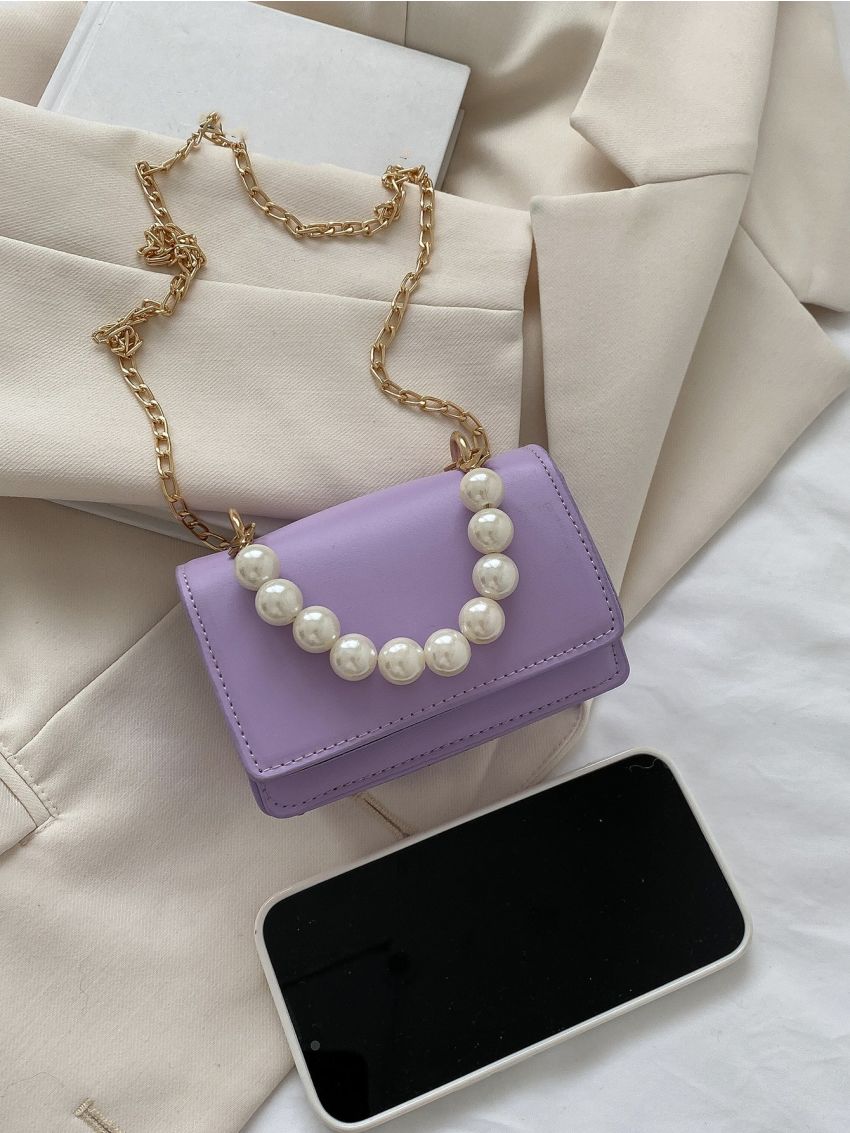 Mini Faux Pearl Decor Flap Square Bag