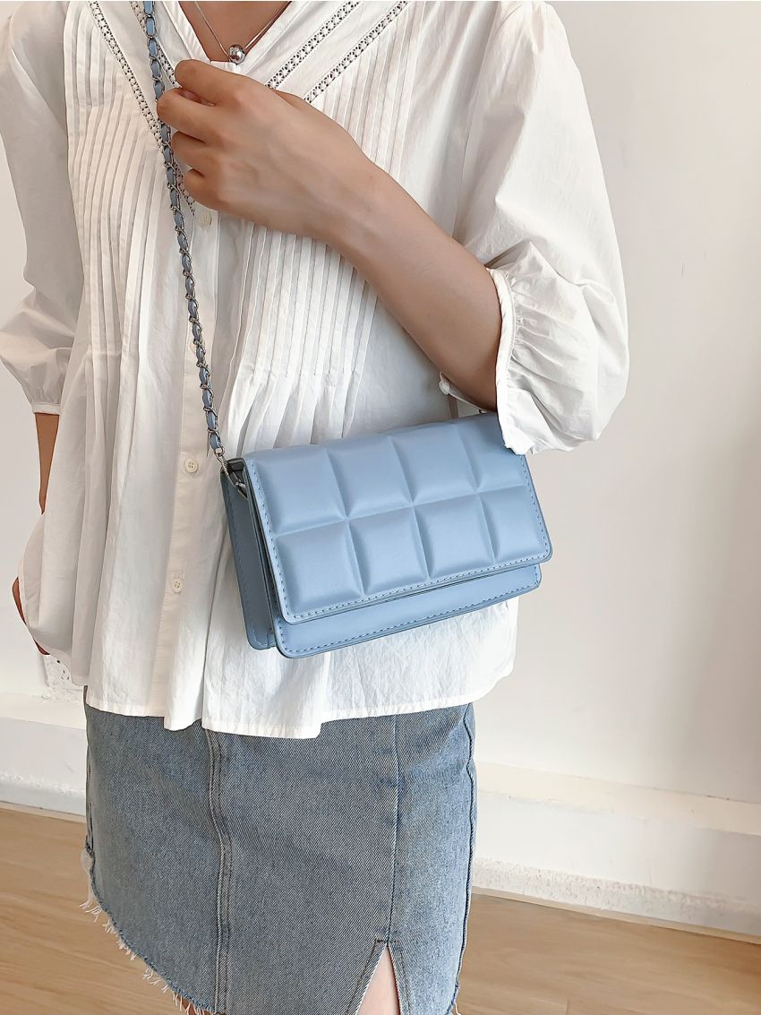 Mini Minimalist Textured Chain Flap Square Bag